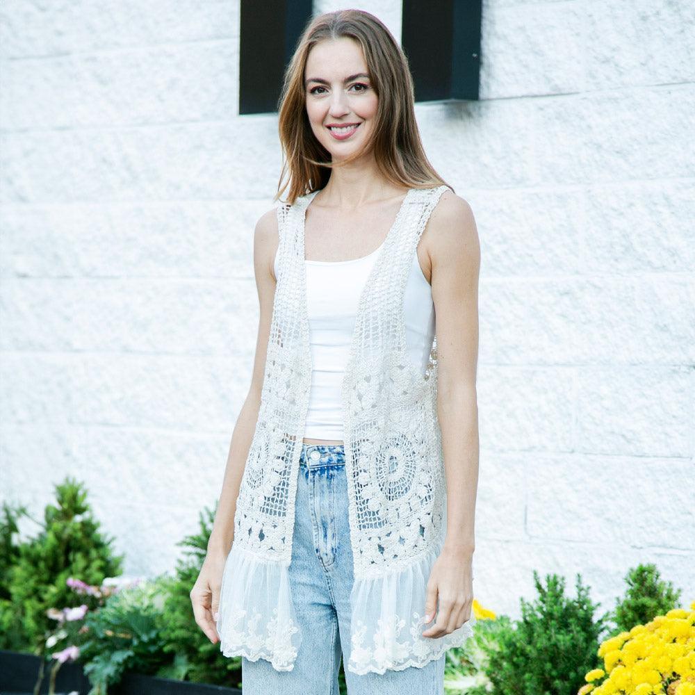 Ivory Solid Crochet Vest With Lace Trim - Jewelry Store by Erik Rayo