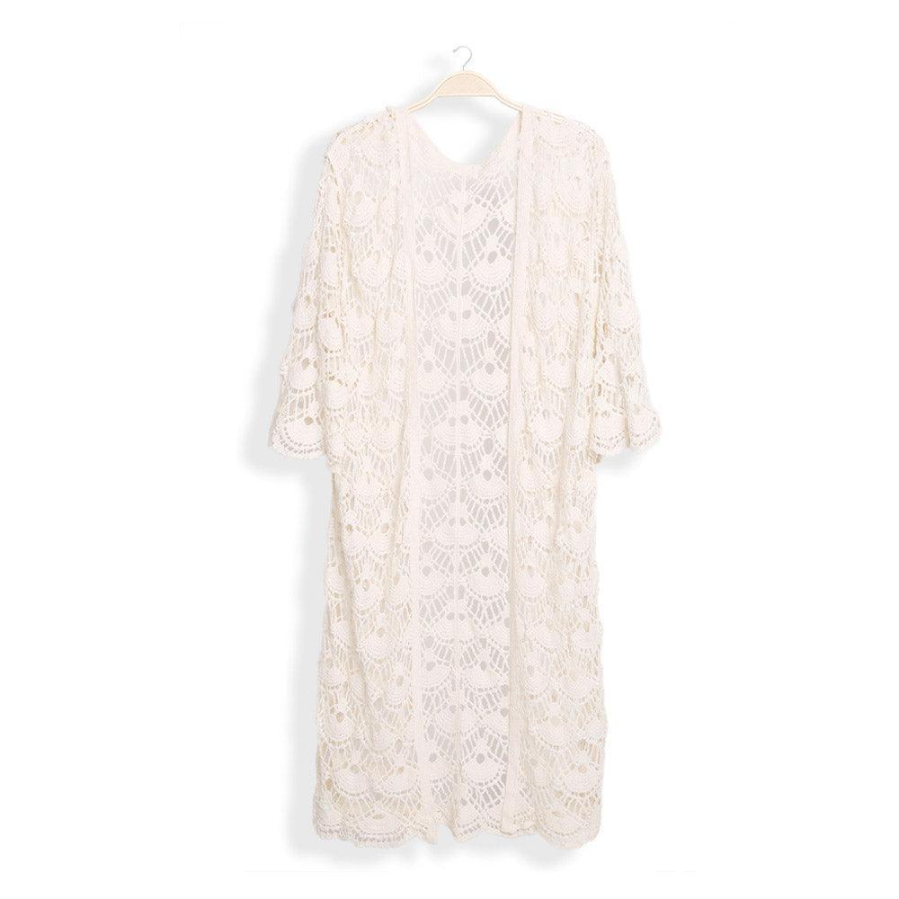 Ivory Solid Long Crochet Kimono Poncho - Jewelry Store by Erik Rayo