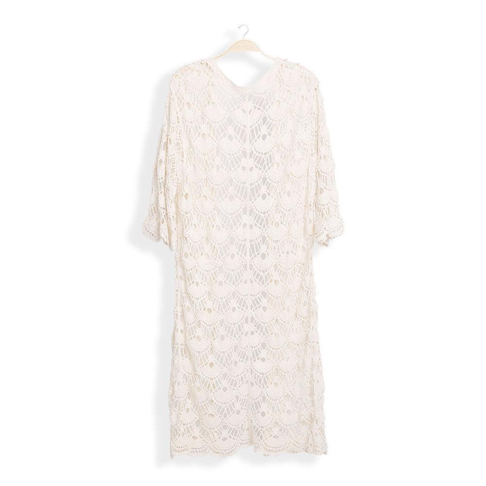 Ivory Solid Long Crochet Kimono Poncho - Jewelry Store by Erik Rayo