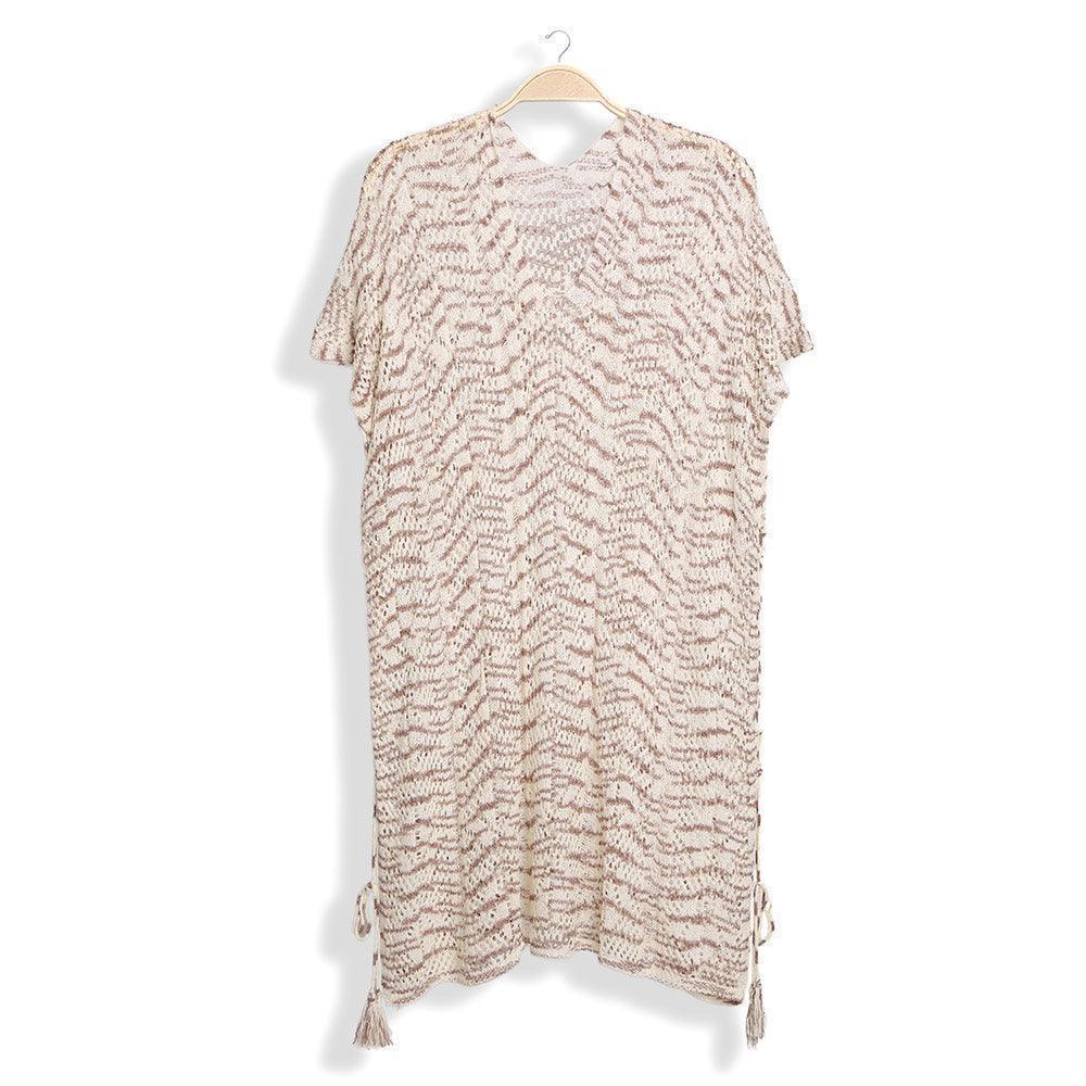 Beige Multicolored Tassel Slip Crochet Cover-Up Dress - Jewelry Store by Erik Rayo