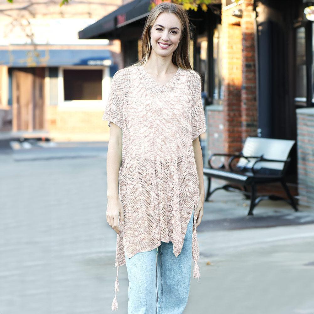 Beige Multicolored Tassel Slip Crochet Cover-Up Dress - Jewelry Store by Erik Rayo