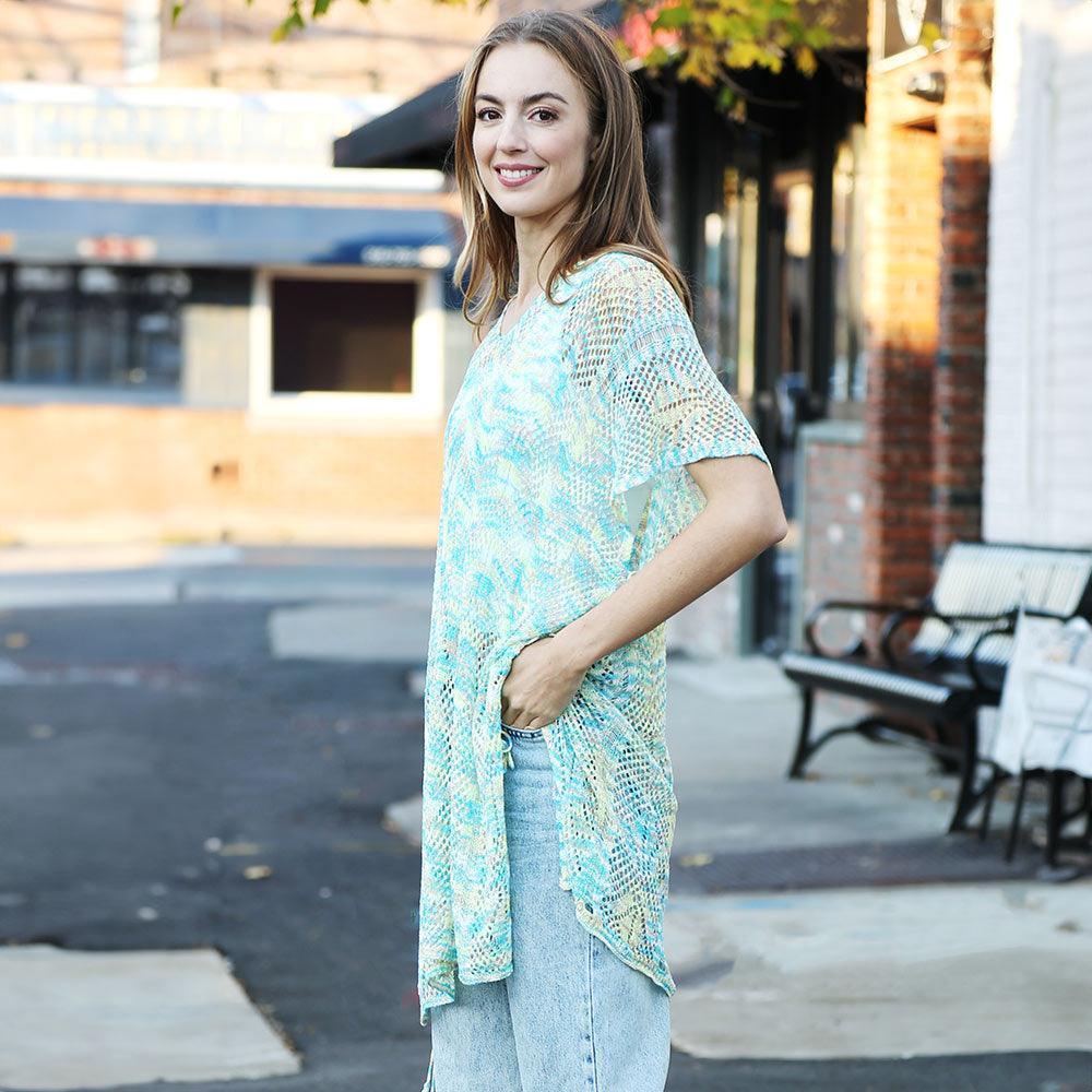 Teal Multicolored Tassel Slip Crochet Cover-Up Dress - Jewelry Store by Erik Rayo