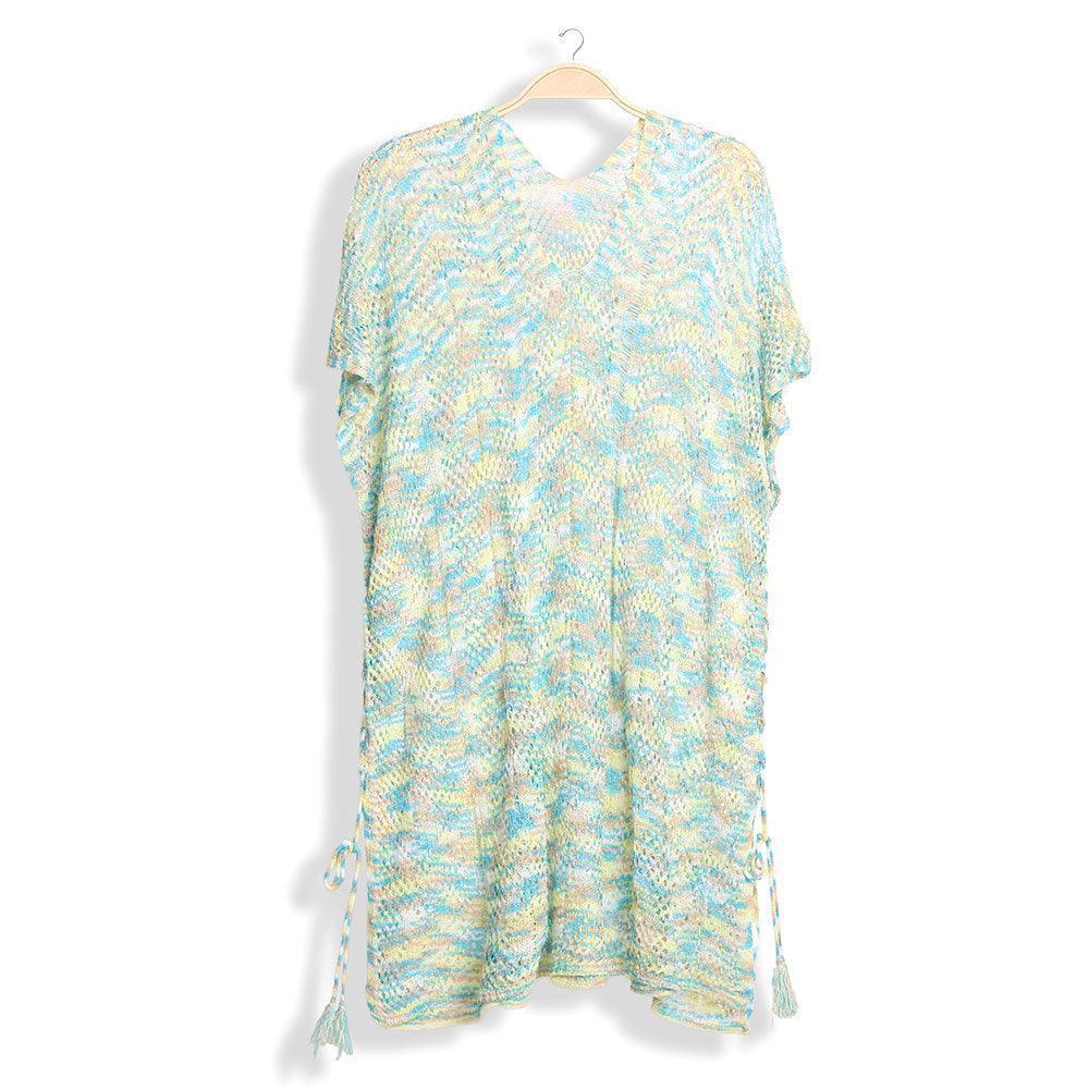 Teal Multicolored Tassel Slip Crochet Cover-Up Dress - Jewelry Store by Erik Rayo