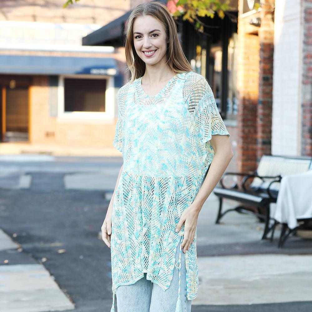 Teal Multicolored Tassel Slip Crochet Cover-Up Dress - Jewelry Store by Erik Rayo