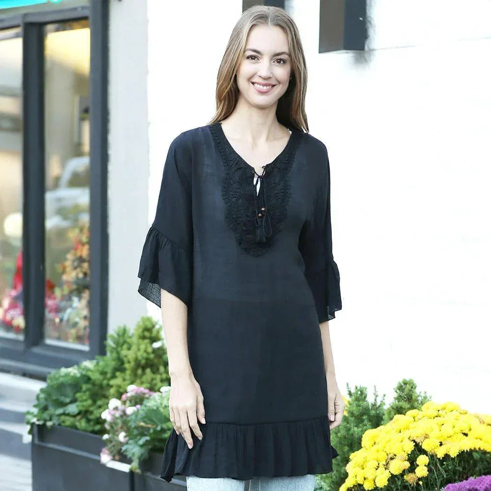 Black Solid Tie-knot Cover Up Dress - Jewelry Store by Erik Rayo