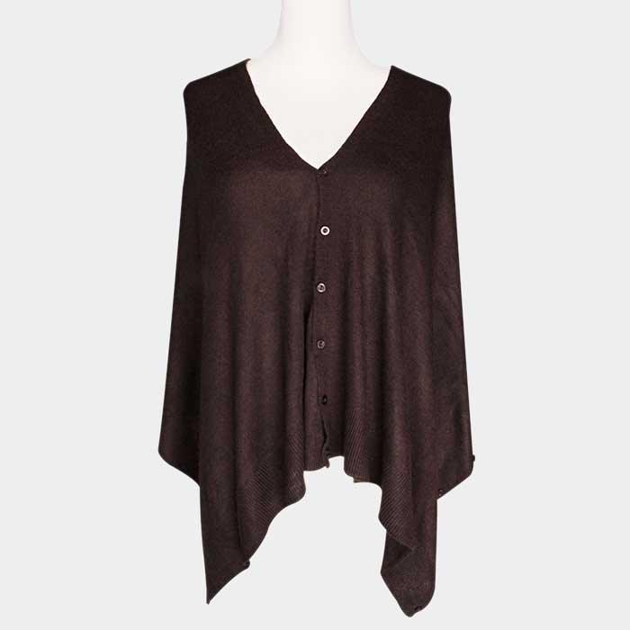 Brown Solid Button Poncho