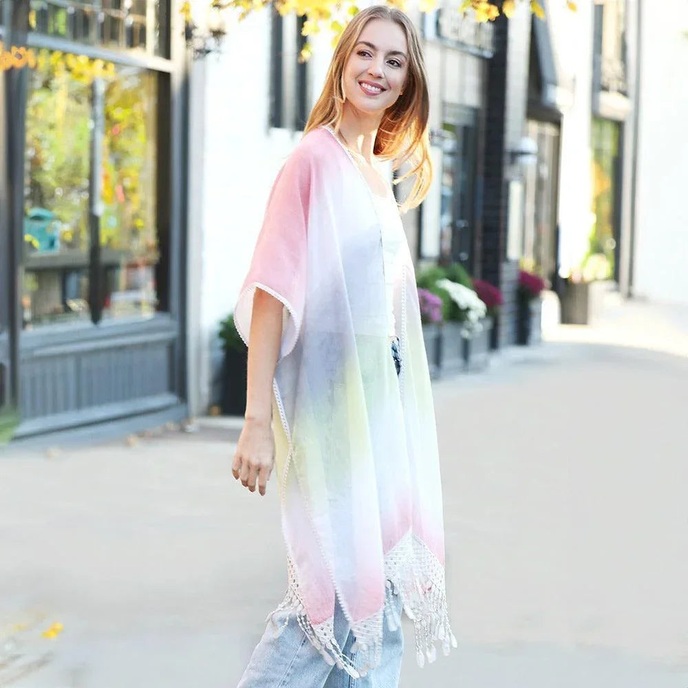 Tie-dye Cover Up Kimono Poncho With Tassels - Jewelry Store by Erik Rayo