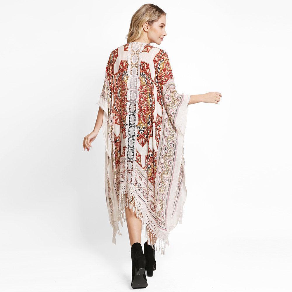 Beige Mandala Cover Up With Tassels - Jewelry Store by Erik Rayo