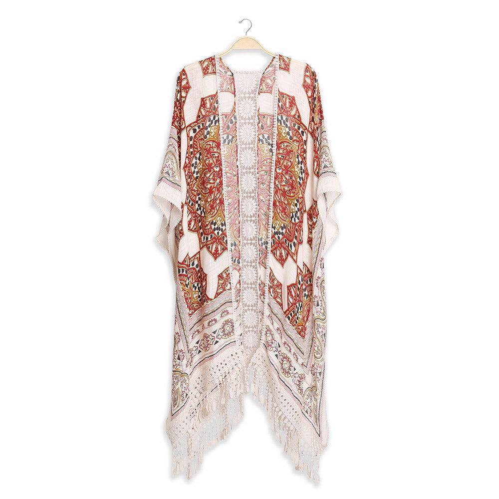 Beige Mandala Cover Up With Tassels - Jewelry Store by Erik Rayo