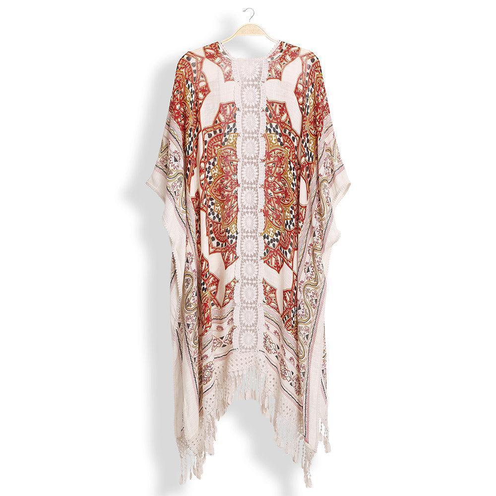 Beige Mandala Cover Up With Tassels - Jewelry Store by Erik Rayo