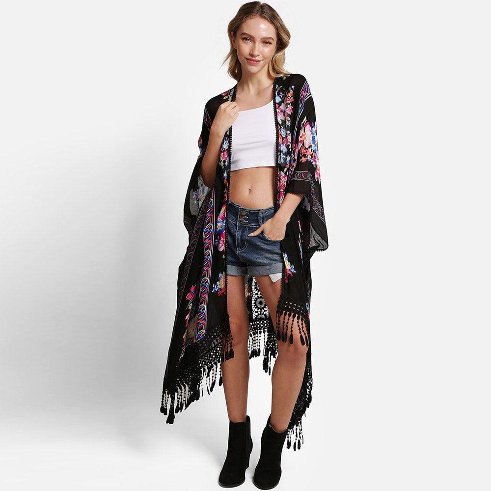 Black Floral Lace Kimono Poncho - Jewelry Store by Erik Rayo