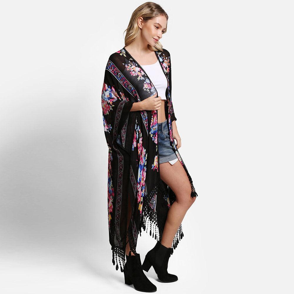 Black Floral Lace Kimono Poncho - Jewelry Store by Erik Rayo
