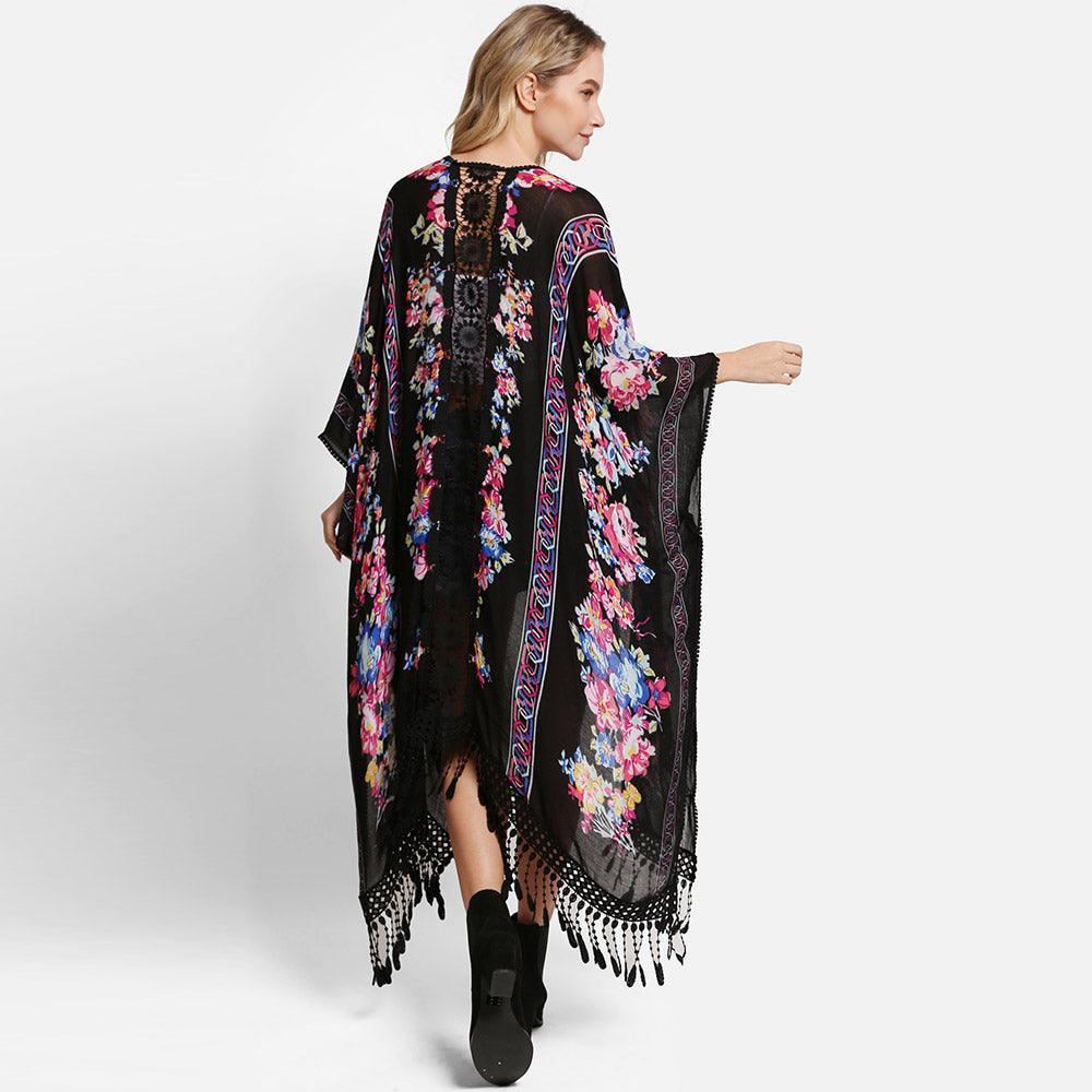 Black Floral Lace Kimono Poncho - Jewelry Store by Erik Rayo