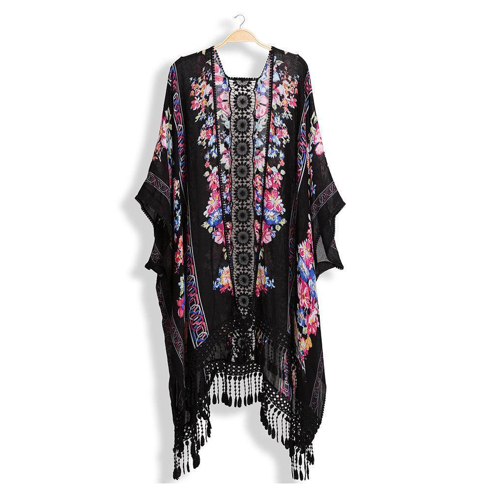 Black Floral Lace Kimono Poncho - Jewelry Store by Erik Rayo