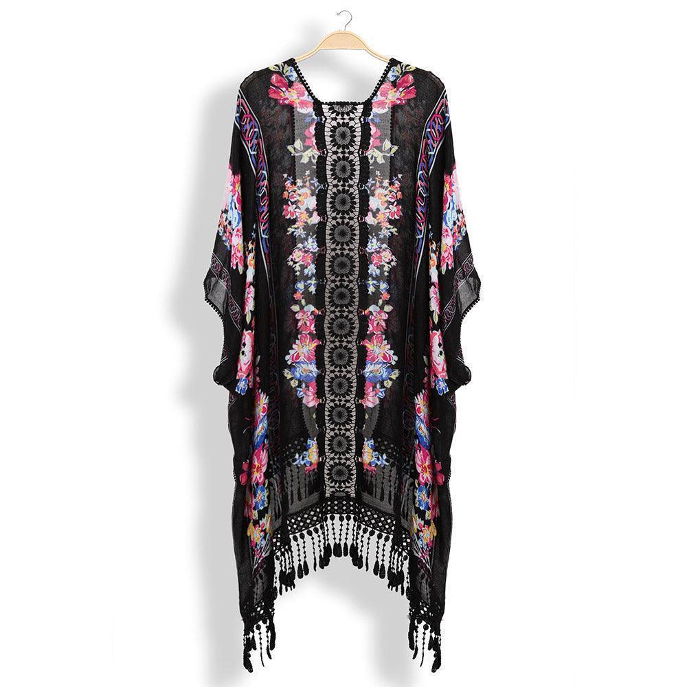 Black Floral Lace Kimono Poncho - Jewelry Store by Erik Rayo