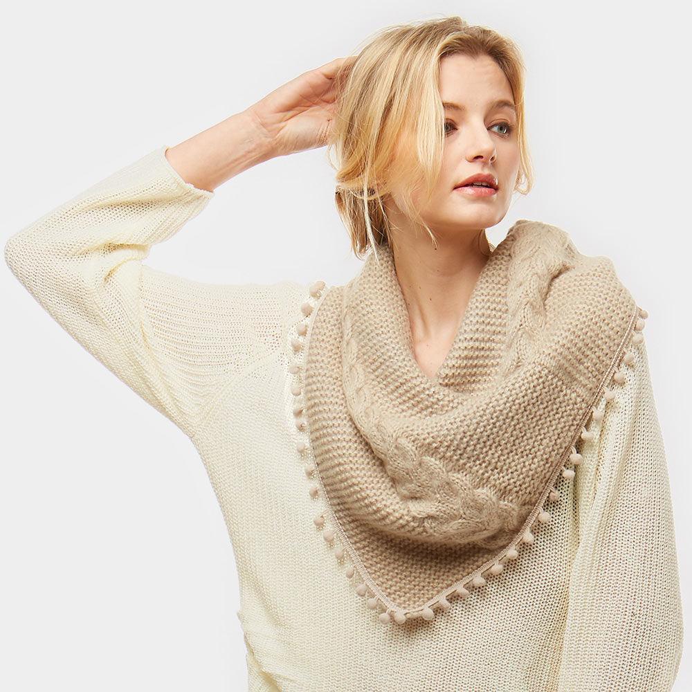 Beige Pom Pom Tube Scarf - Jewelry Store by Erik Rayo