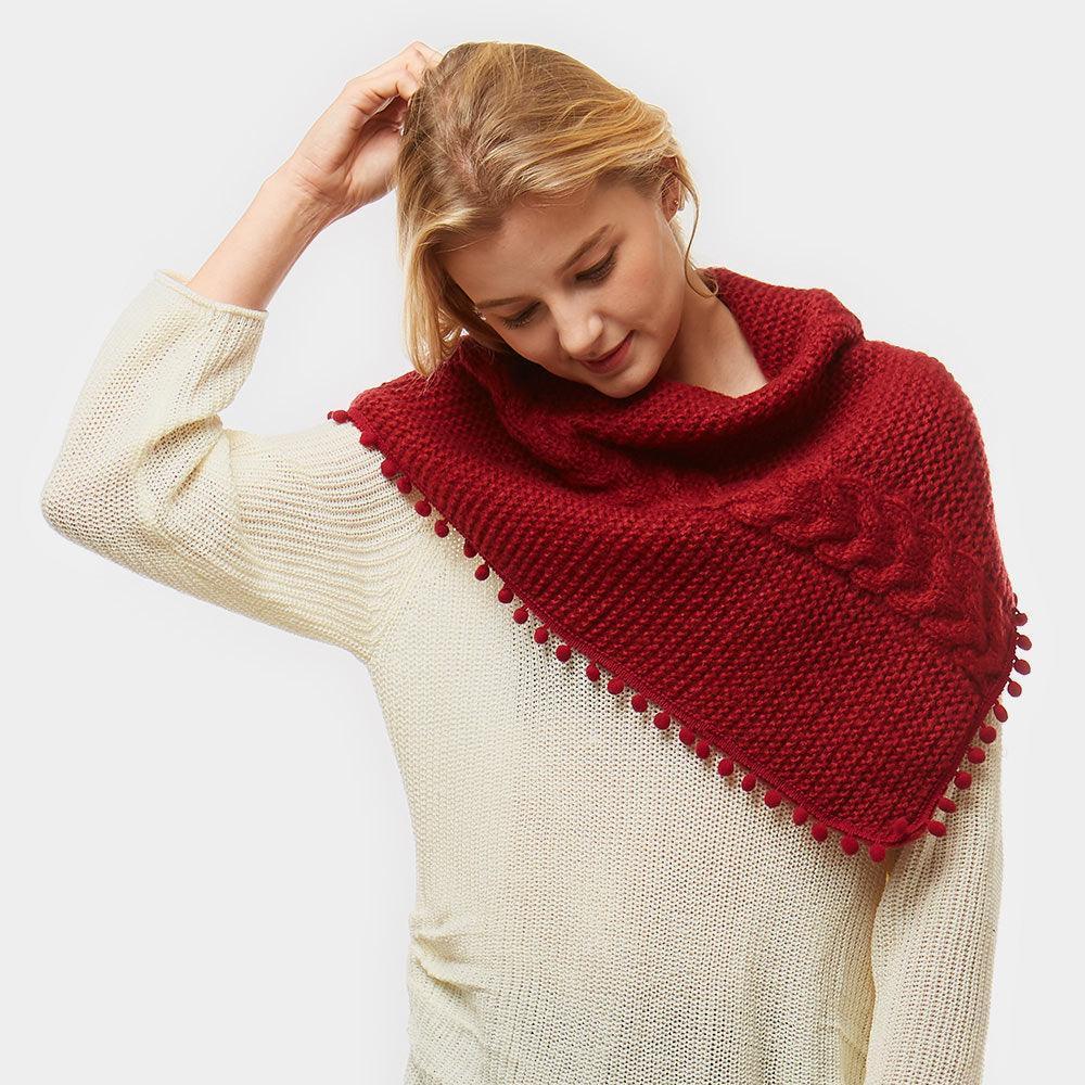 Burgundy Pom Pom Tube Scarf - Jewelry Store by Erik Rayo