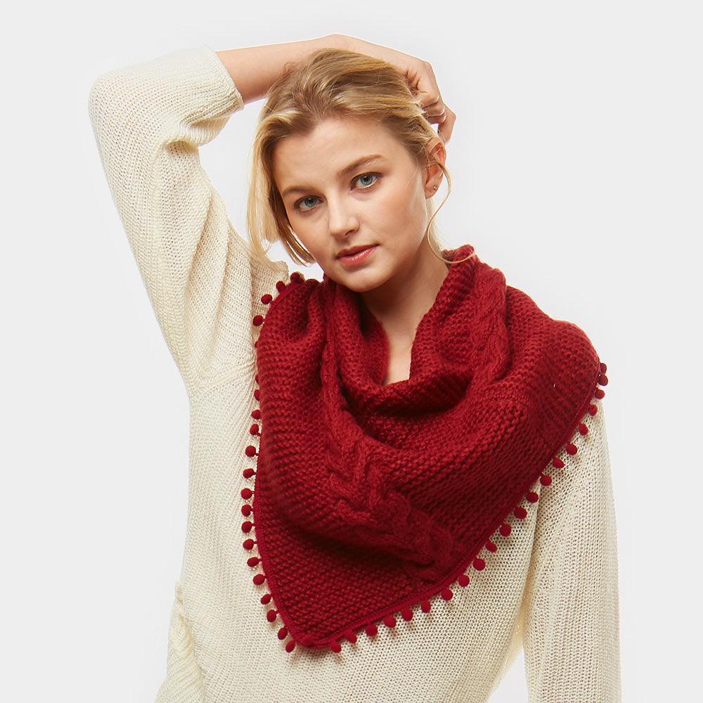 Burgundy Pom Pom Tube Scarf - Jewelry Store by Erik Rayo