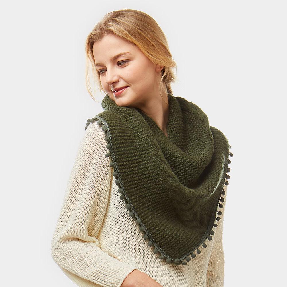 Olive Green Pom Pom Tube Scarf - Jewelry Store by Erik Rayo