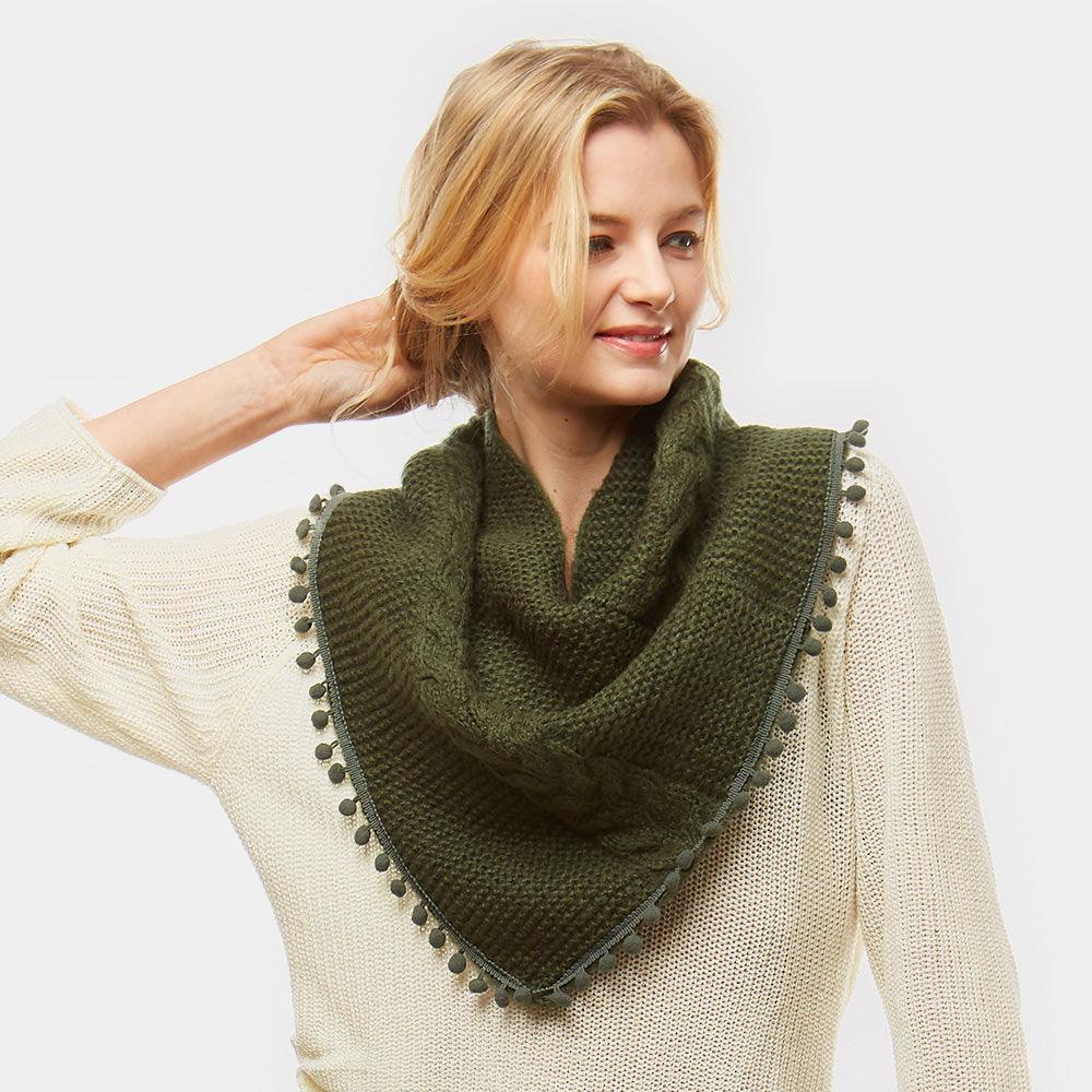 Olive Green Pom Pom Tube Scarf - Jewelry Store by Erik Rayo