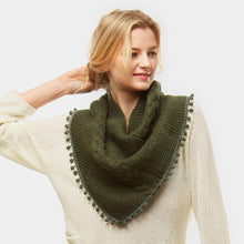 Load image into Gallery viewer, Olive Green Pom Pom Tube Scarf
