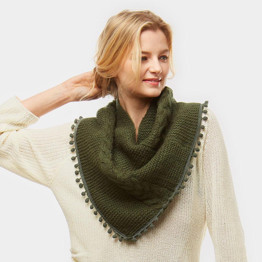 Olive Green Pom Pom Tube Scarf