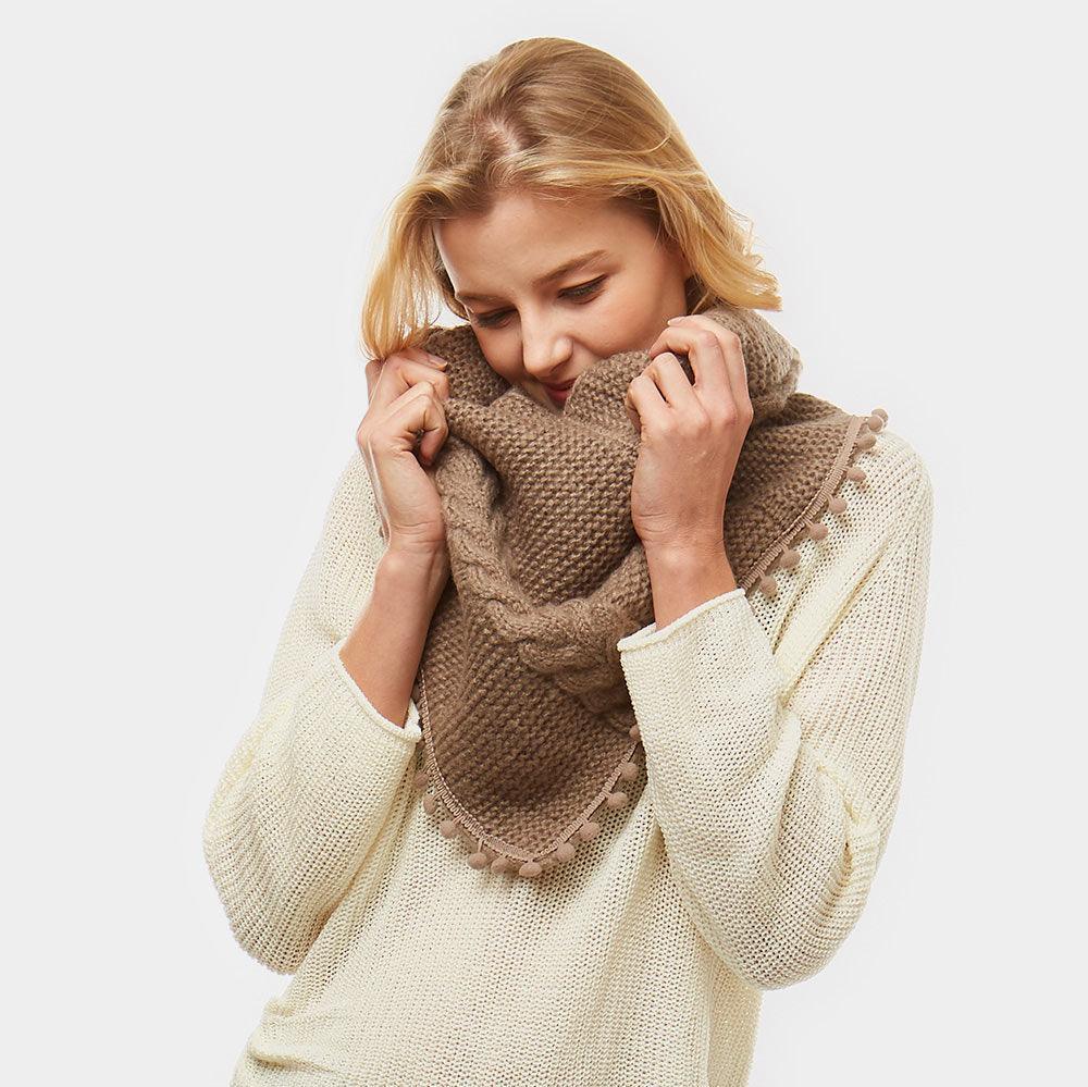 Taupe Pom Pom Tube Scarf - Jewelry Store by Erik Rayo