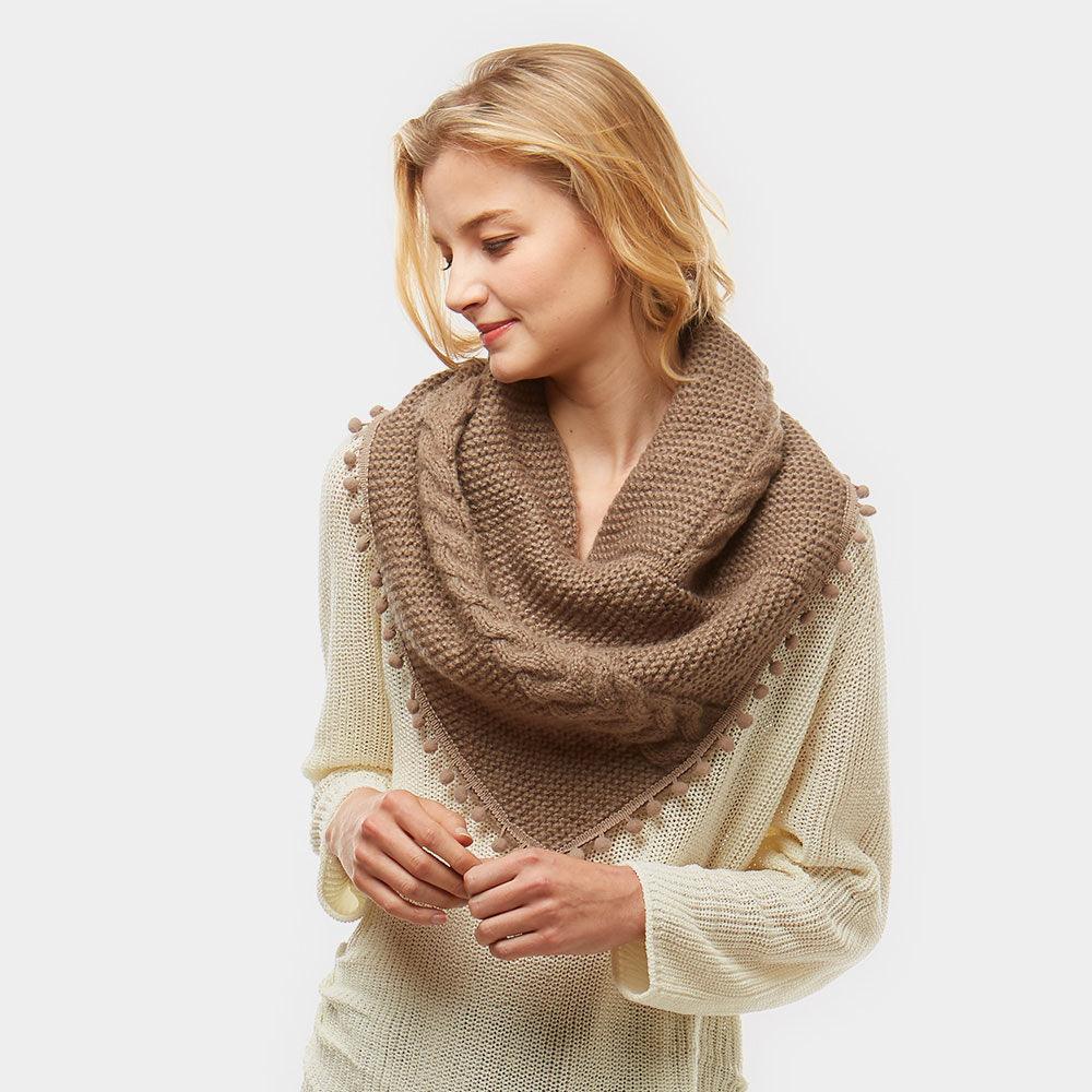 Taupe Pom Pom Tube Scarf