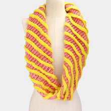 Load image into Gallery viewer, Yellow Striped Fishnet Infinity Scarf
