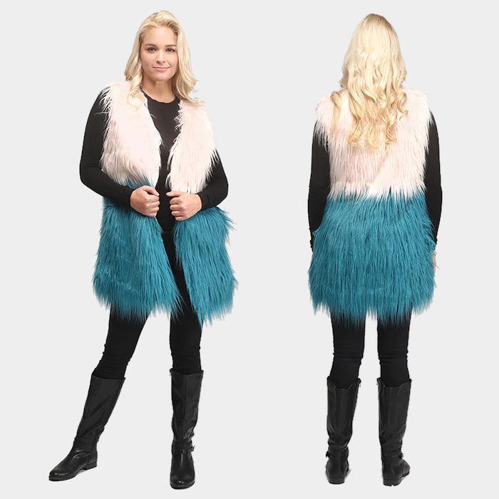 Pink Two Tone Faux Fur Side Pockets Hook Closure Vest - Jewelry Store by Erik Rayo