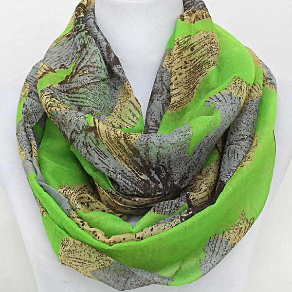 Green Flower Polyester Infinity Spring Scarf