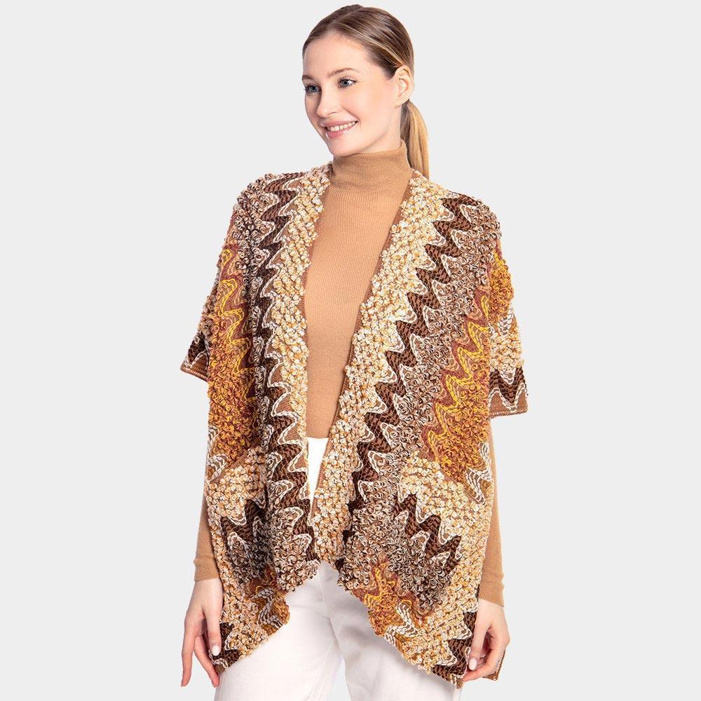 Brown Boho Patterned Front Pocket Ruana Poncho - Jewelry Store by Erik Rayo