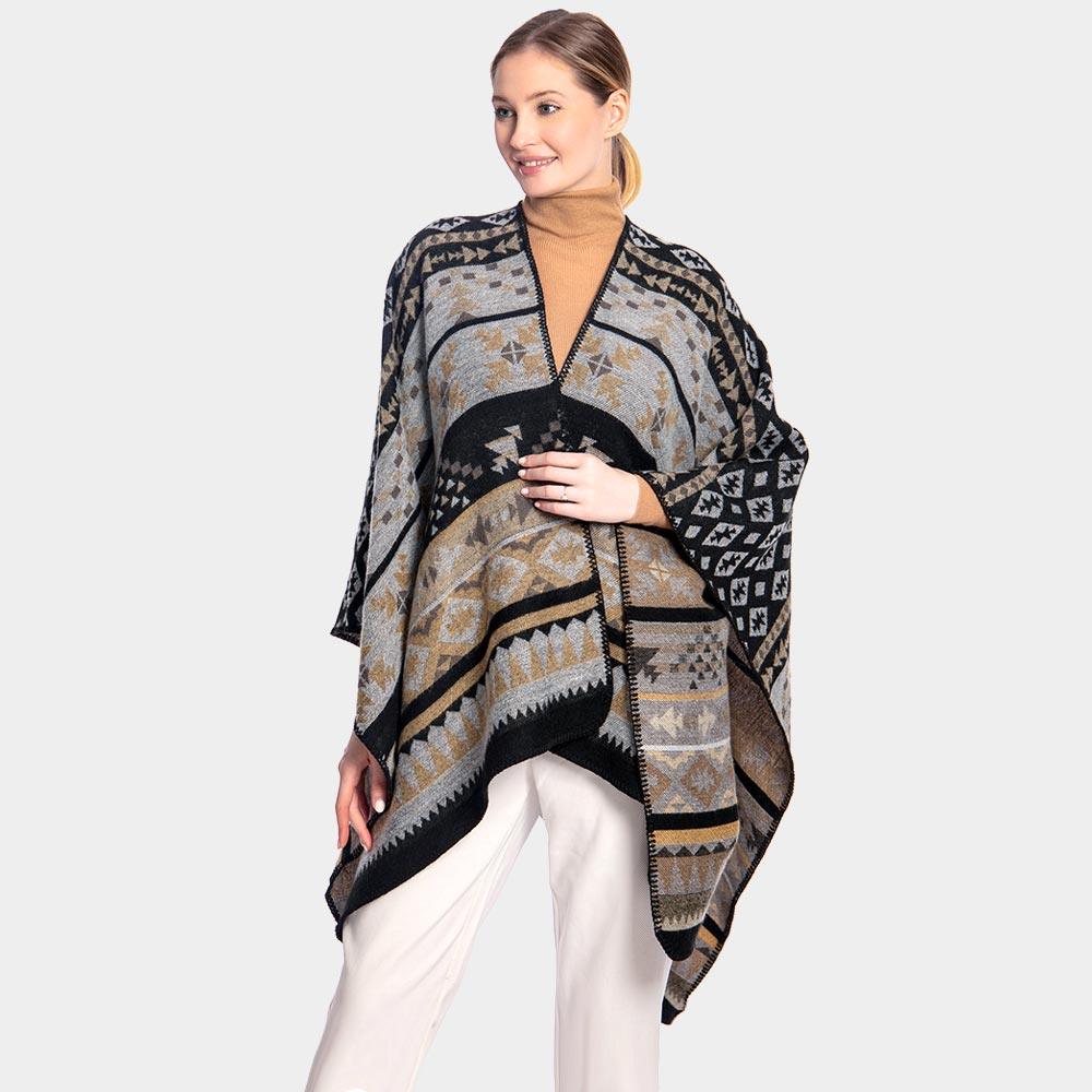 Black Tribal Patterned Poncho