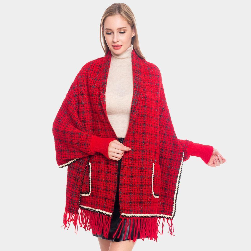 Red Plaid Check Patterned Poncho - Jewelry Store by Erik Rayo