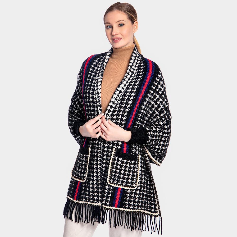 Black Houndstooth Patterned Poncho - Jewelry Store by Erik Rayo