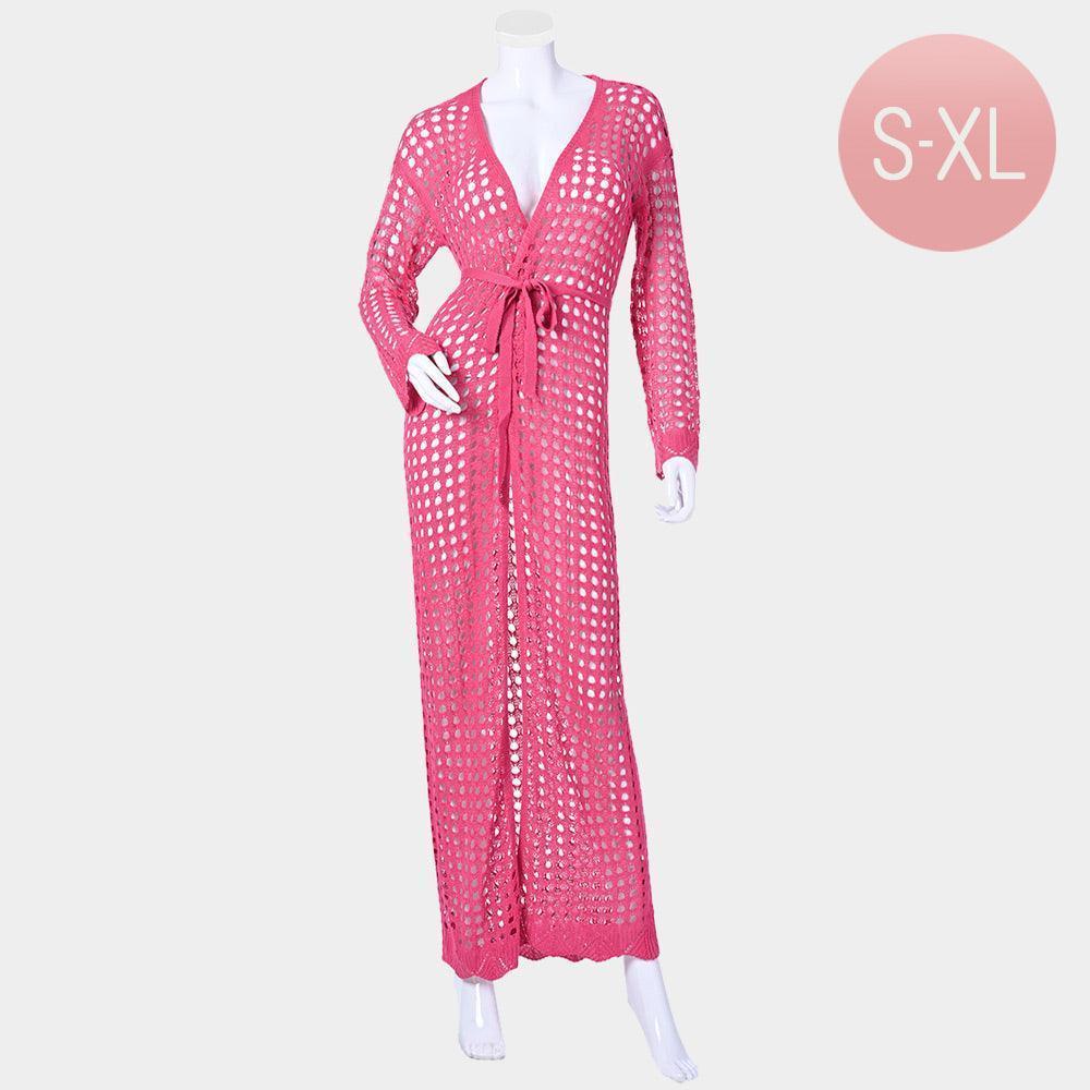 Pink Crochet Long Cover Up Poncho - Jewelry Store by Erik Rayo