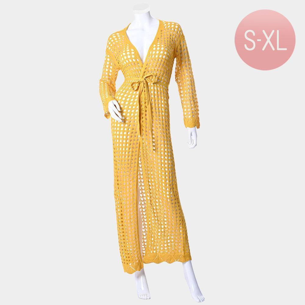 Mustard Crochet Long Cover Up Poncho - Jewelry Store by Erik Rayo