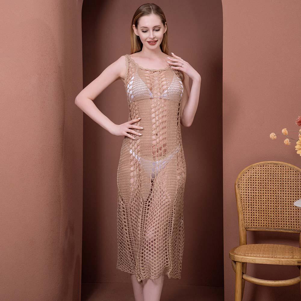 Khaki Crochet Maxi Dress Cover Up Poncho - Jewelry Store by Erik Rayo