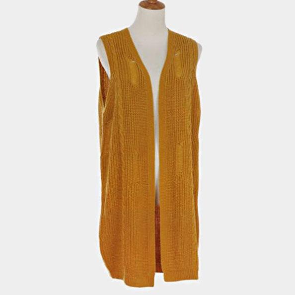 Mustard Vintage Knit Open Long Vest