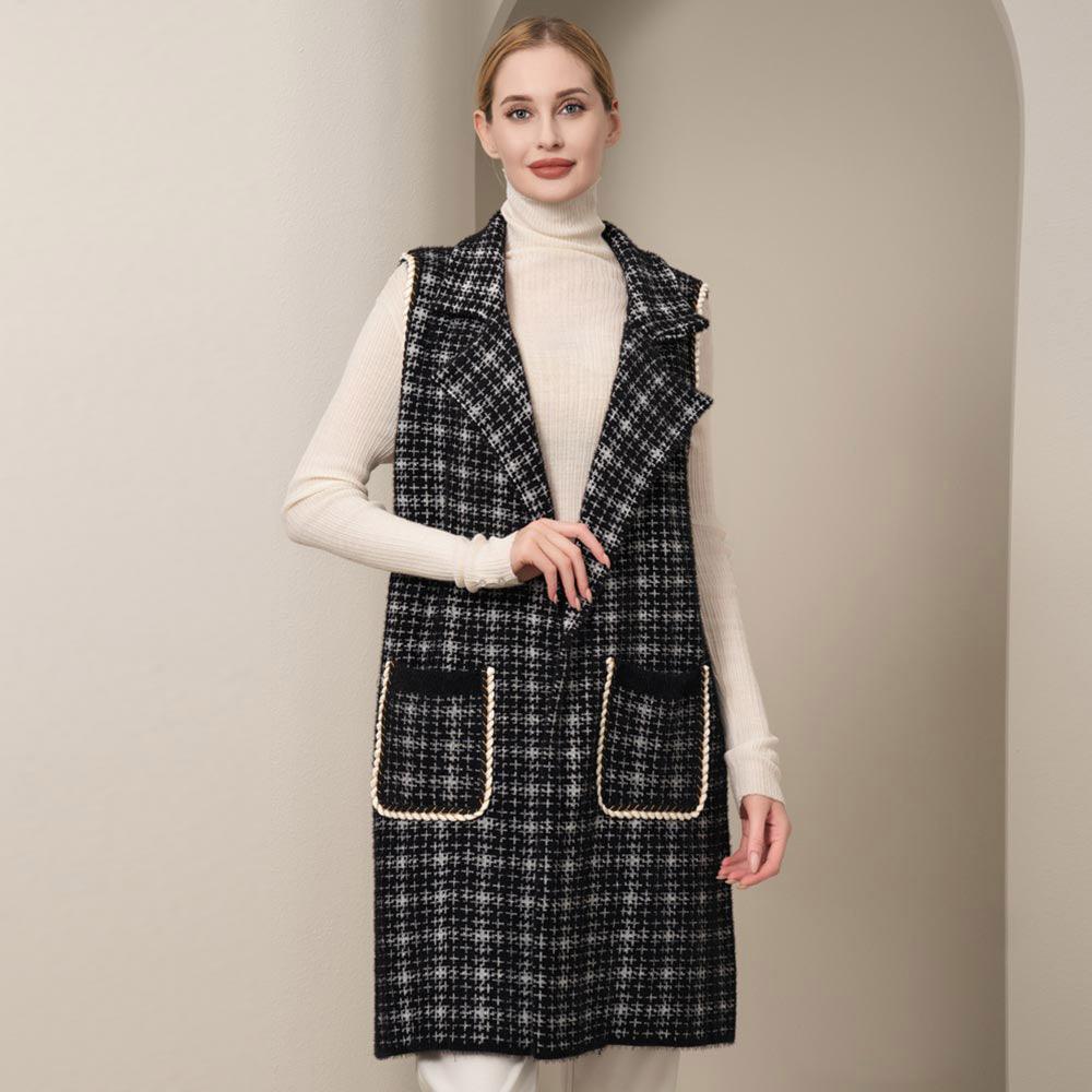 Black Check Patterned Front Pockets Vest - Jewelry Store by Erik Rayo