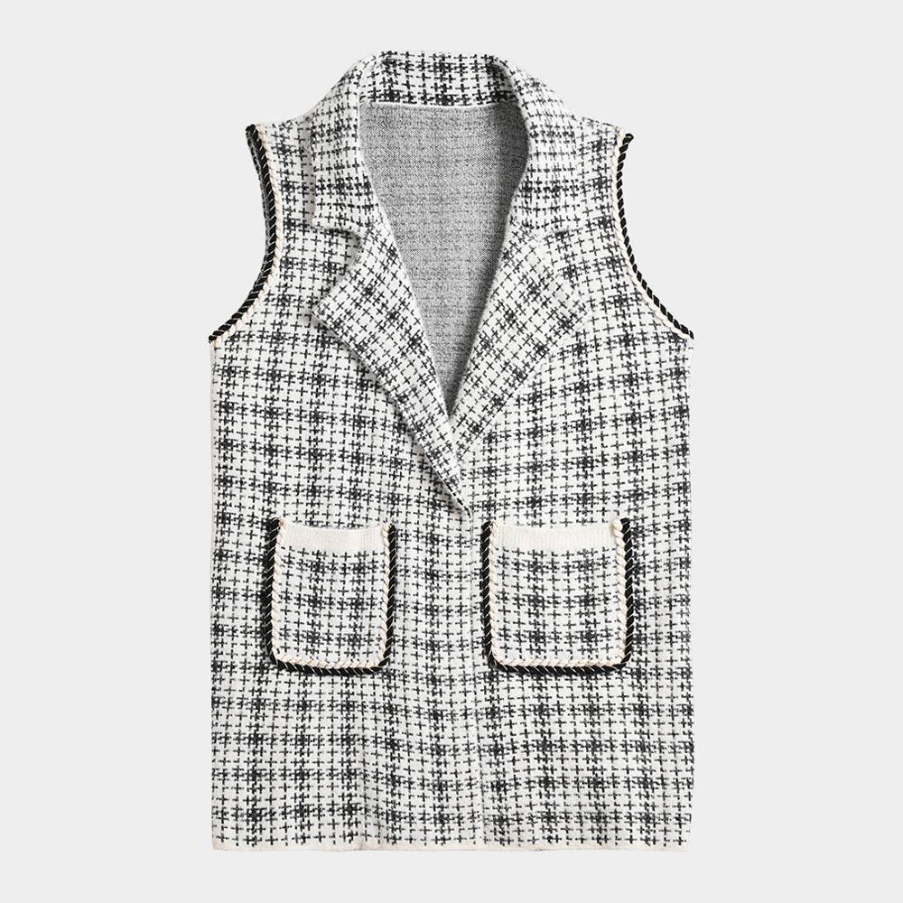 White Check Patterned Front Pockets Vest - Jewelry Store by Erik Rayo