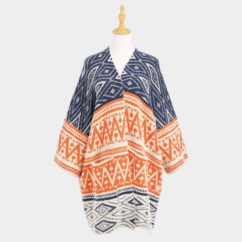 Orange Boho Patterned Poncho - Jewelry Store by Erik Rayo