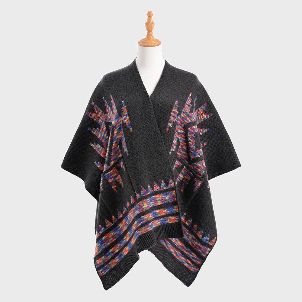 Gray Boho Patterned Front Pockets Poncho - Jewelry Store by Erik Rayo