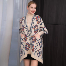 Load image into Gallery viewer, Beige Boho Patterned Front Pockets Poncho
