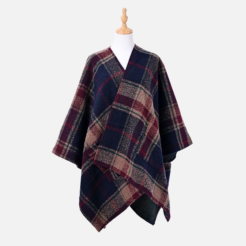 Navy Plaid Check Patterned Poncho - Jewelry Store by Erik Rayo