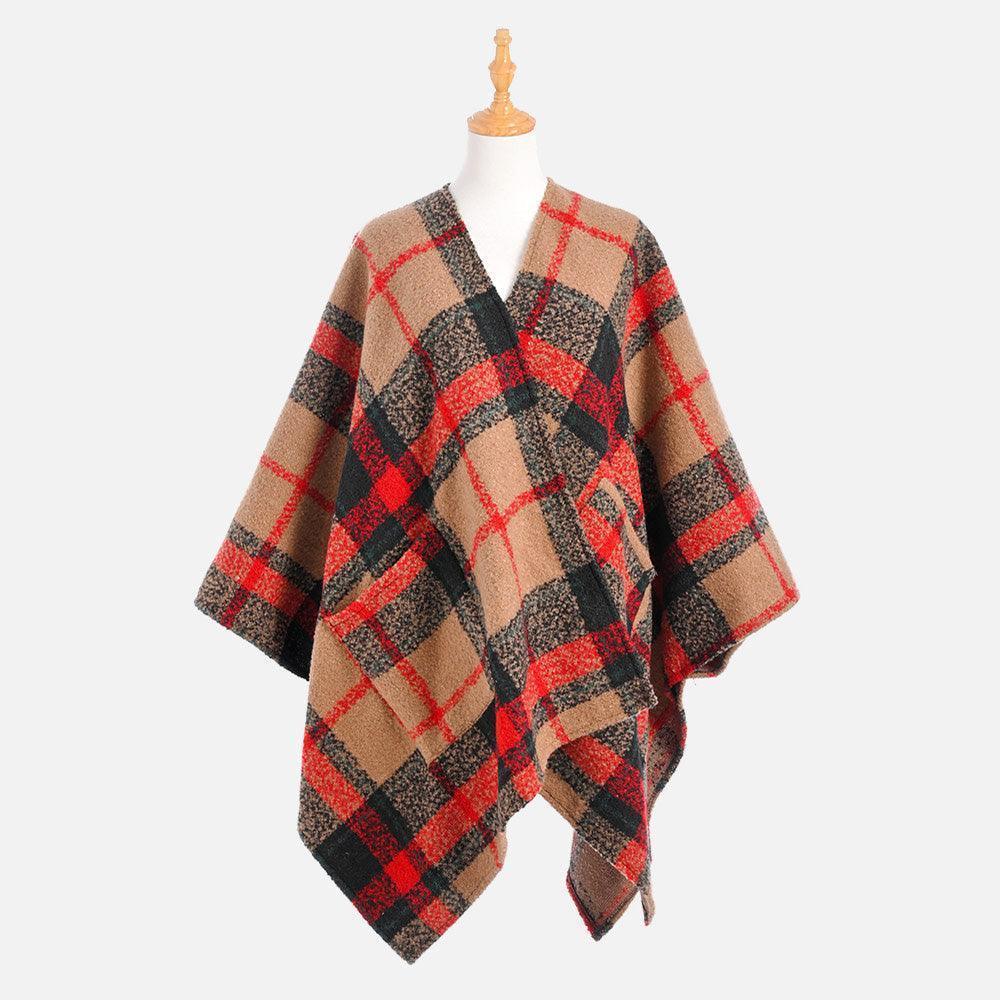 Tan Plaid Check Patterned Poncho - Jewelry Store by Erik Rayo