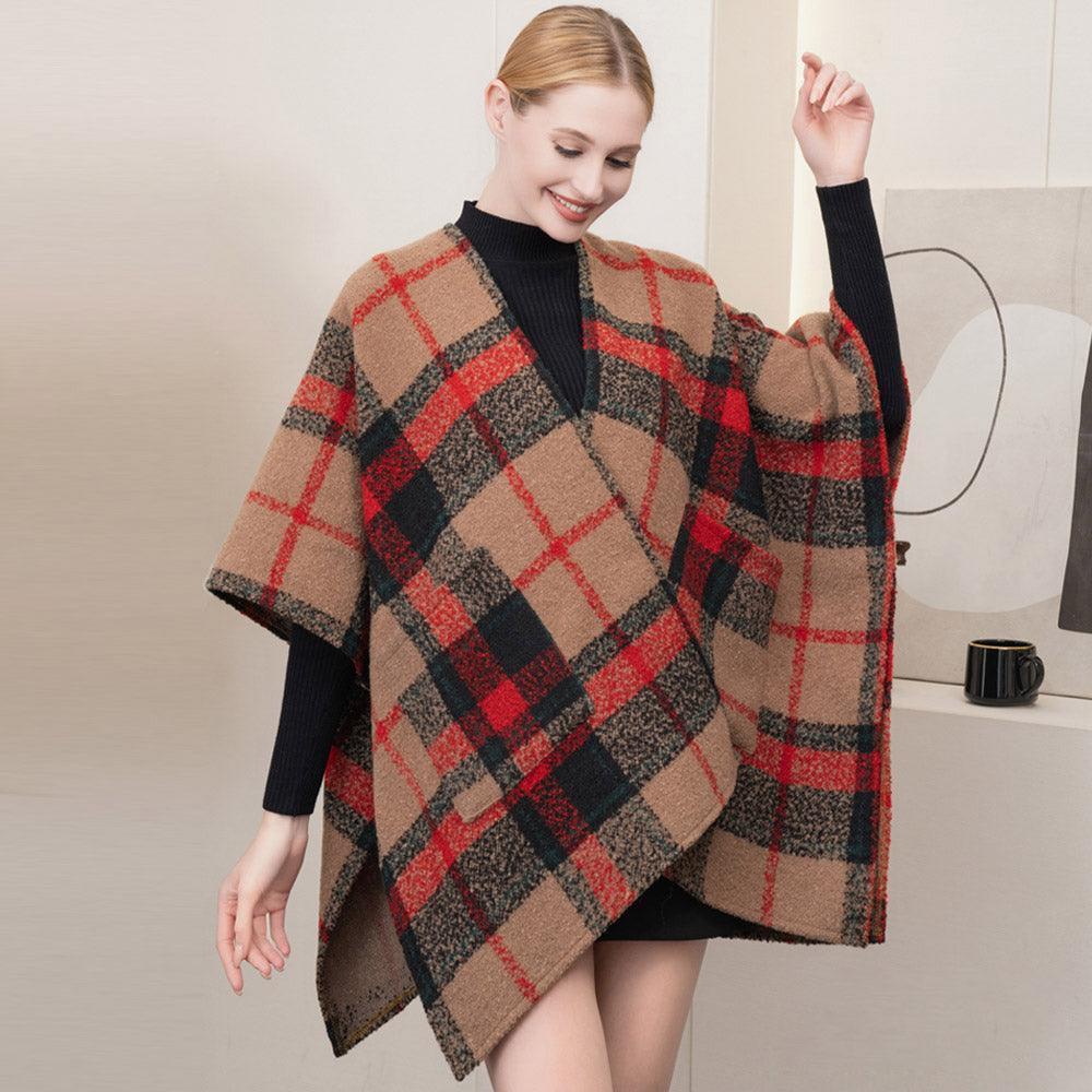 Tan Plaid Check Patterned Poncho - Jewelry Store by Erik Rayo