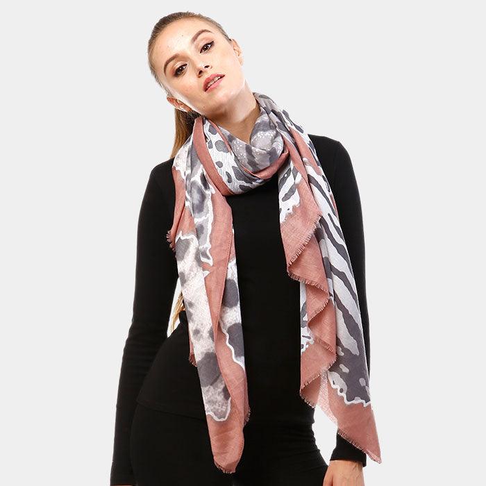 Pink Animal Print Oblong Scarf