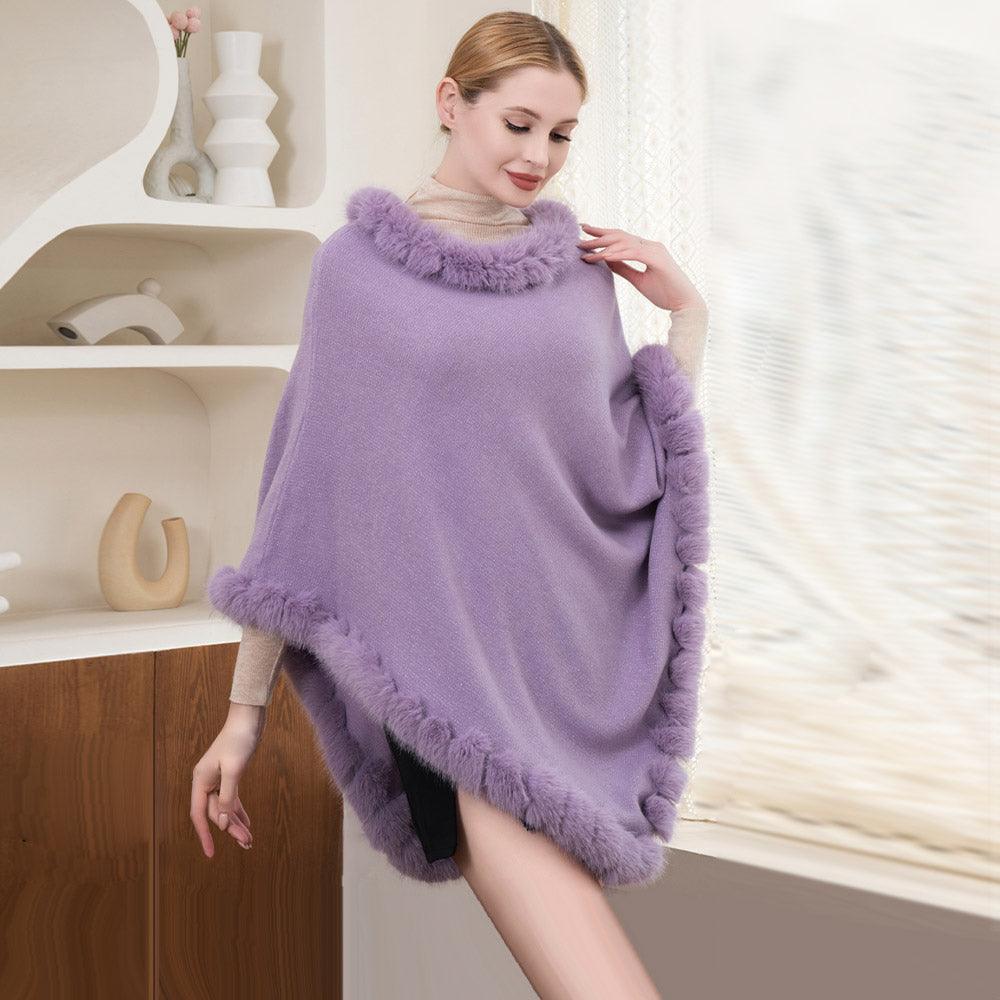 Lavender Faux Fur Trimmed Solid Poncho - Jewelry Store by Erik Rayo