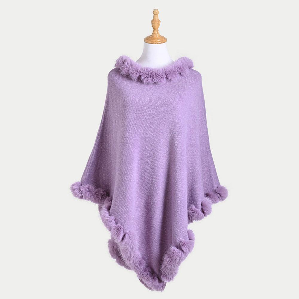 Lavender Faux Fur Trimmed Solid Poncho - Jewelry Store by Erik Rayo